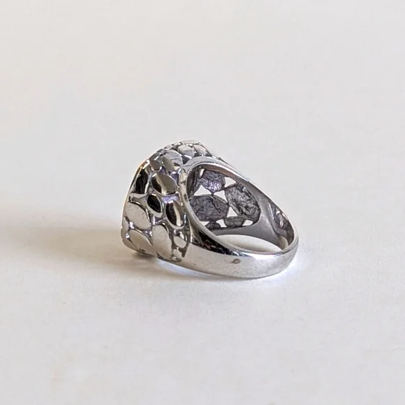 Vintage Cushion Cut Amethyst Silver-plated Ring Vine Frame Open Pebble Design - Picture 3 of 9